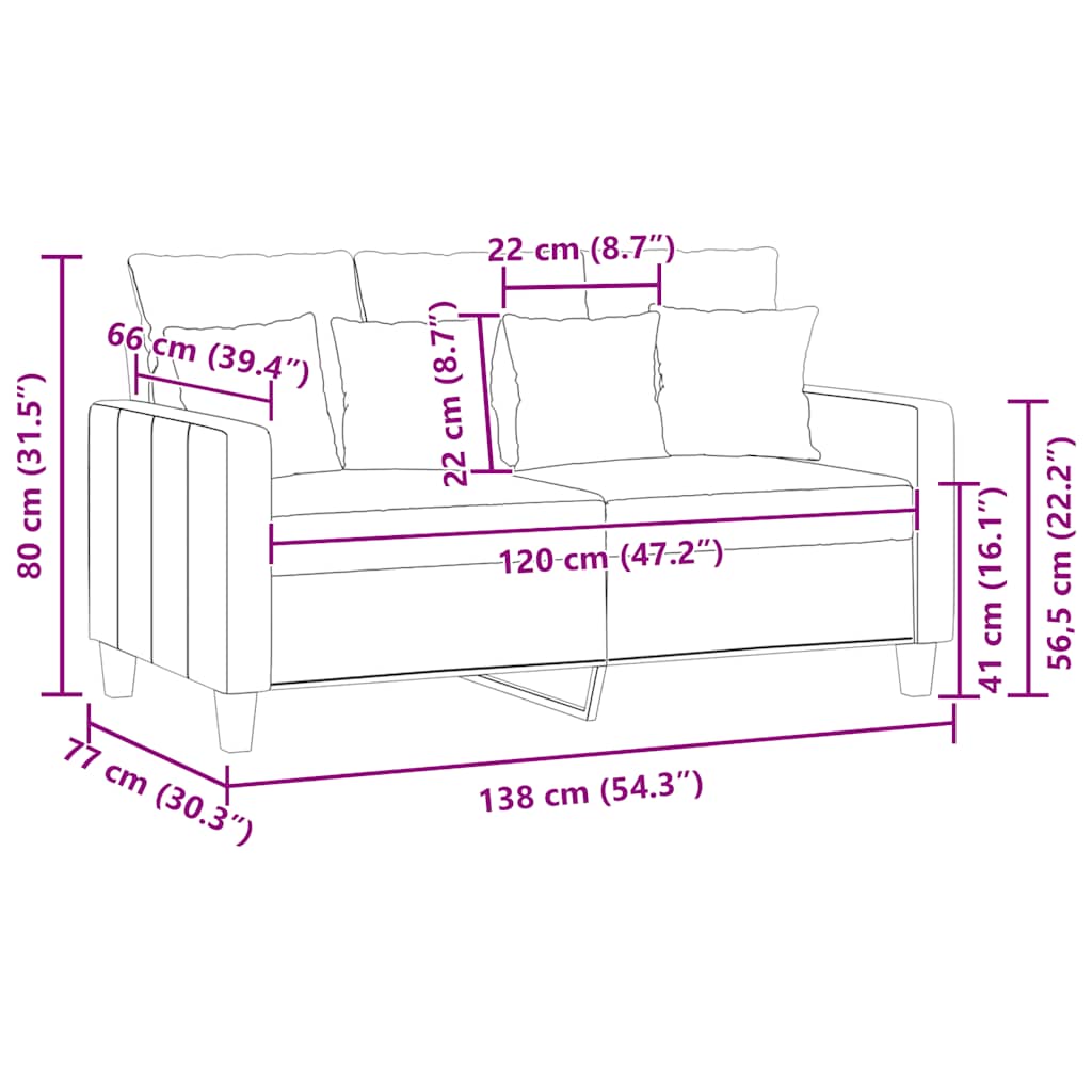 2-Seater Sofa Black 120 cm Fabric