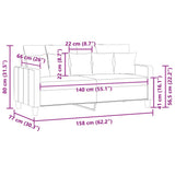 2-Seater Sofa Dark Grey 140 cm Fabric