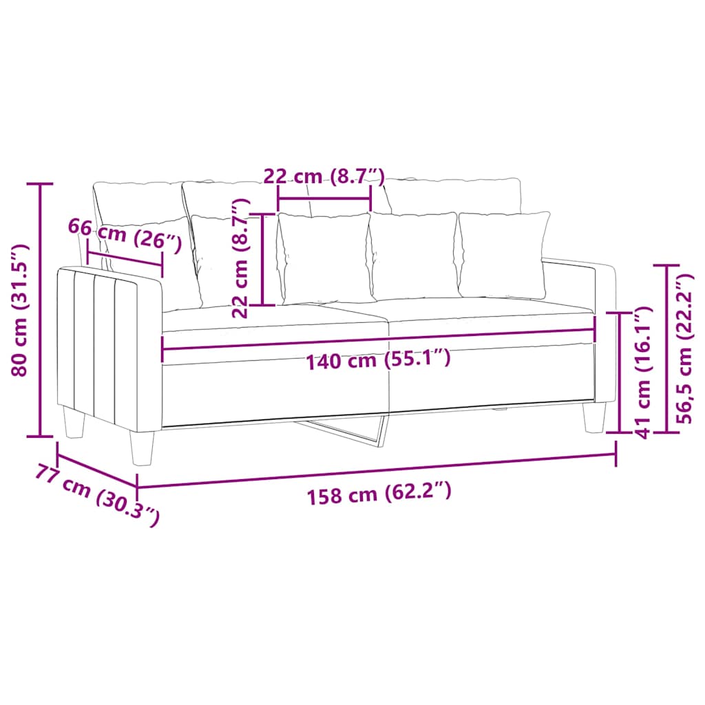 2-Seater Sofa Black 140 cm Fabric