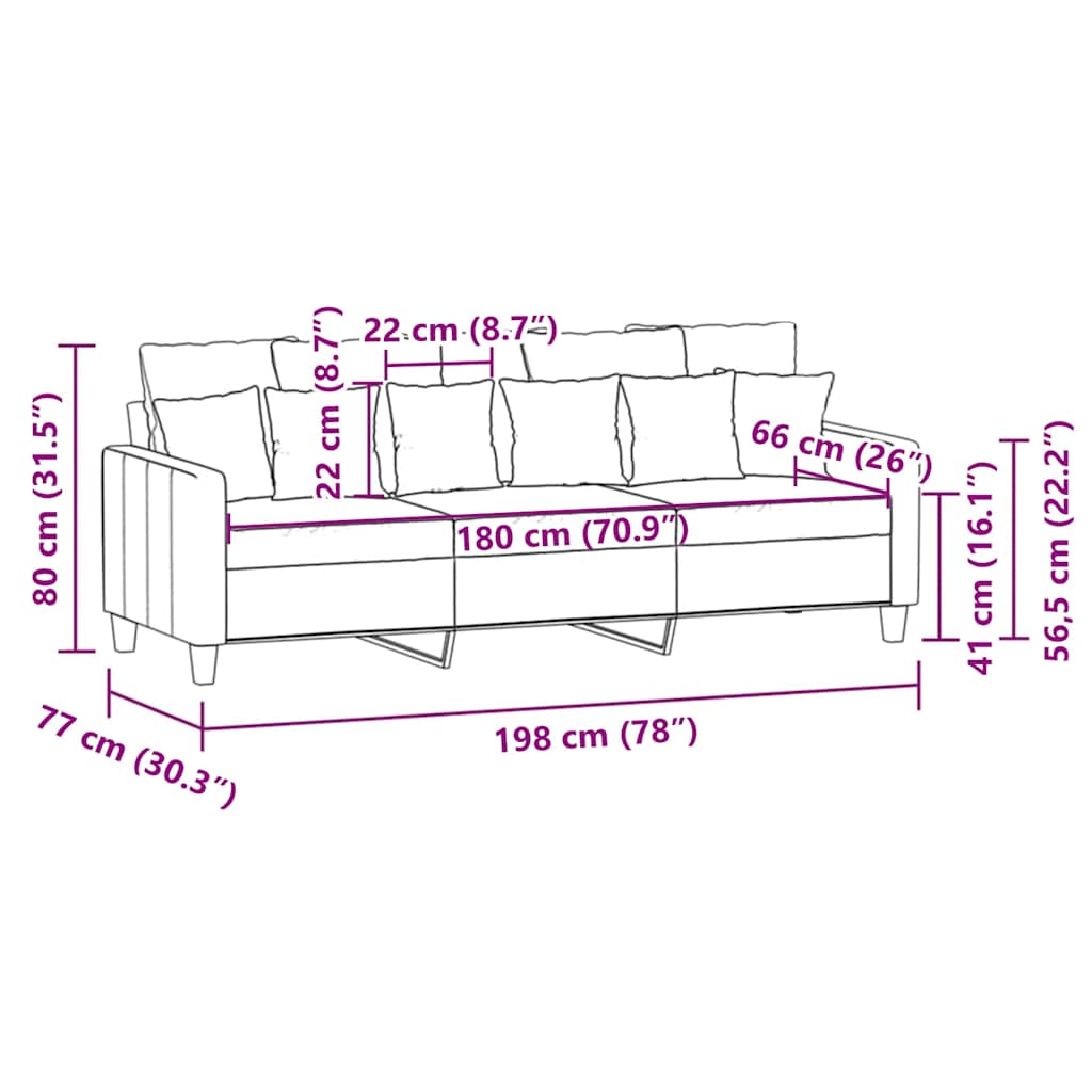 3-Seater Sofa Light Grey 180 cm Fabric