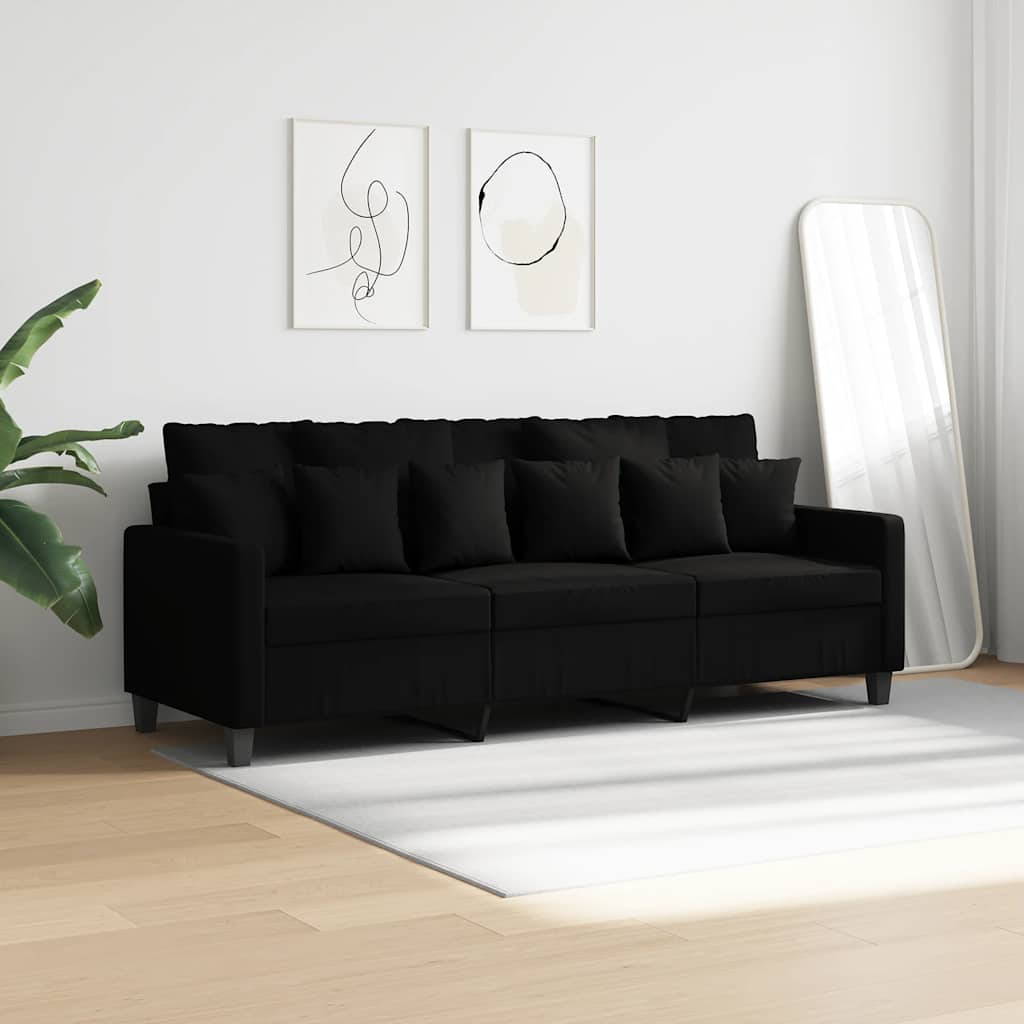 3-Seater Sofa Black 180 cm Fabric