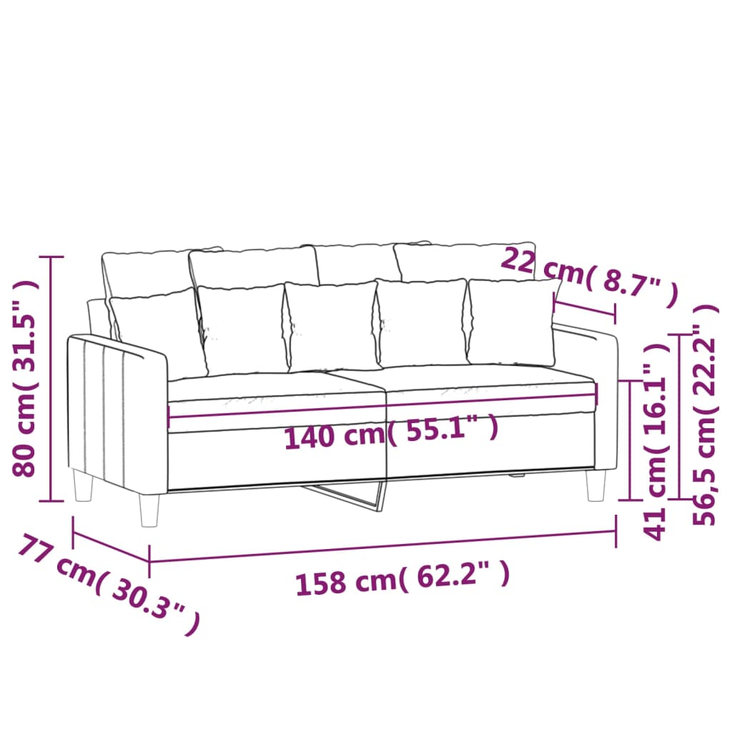 2-Seater Sofa Dark Grey 140 cm Velvet