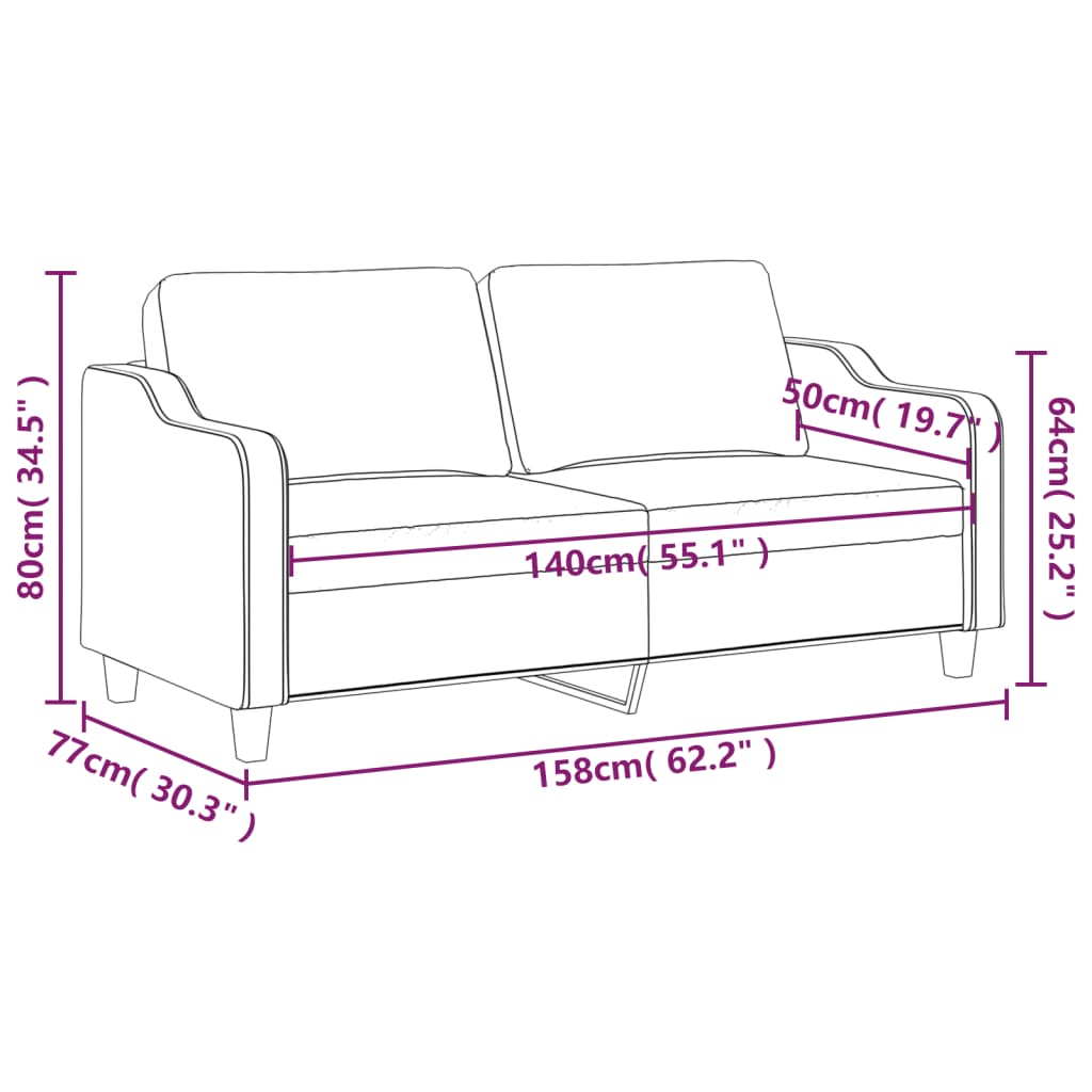 2-Seater Sofa Dark Grey 140 cm Fabric