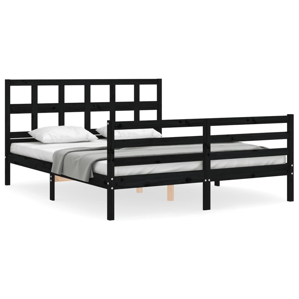 Bed Frame without Mattress Black 150x200 cm Solid Wood