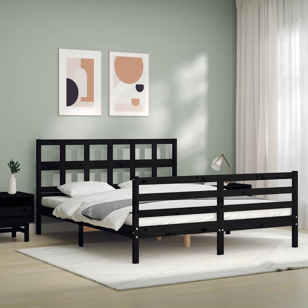 Bed Frame without Mattress Black 150x200 cm Solid Wood
