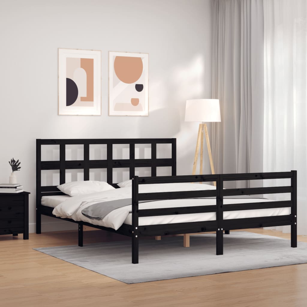Bed Frame without Mattress Black 150x200 cm Solid Wood