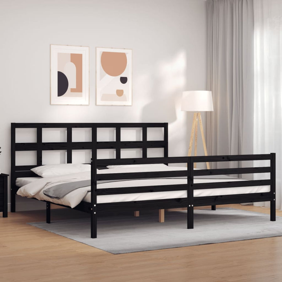 Bed Frame without Mattress Black 183x203 cm King Solid Wood