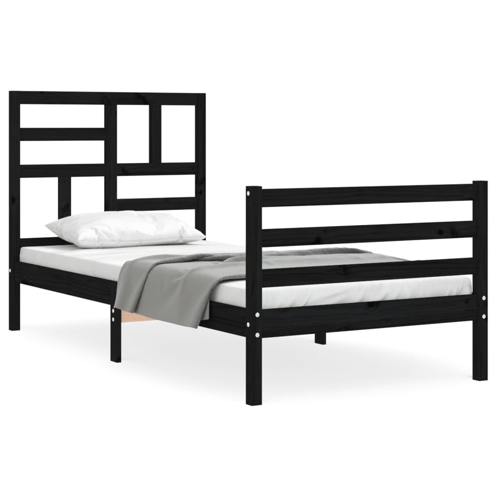 Bed Frame without Mattress Black 90x190 cm Solid Wood