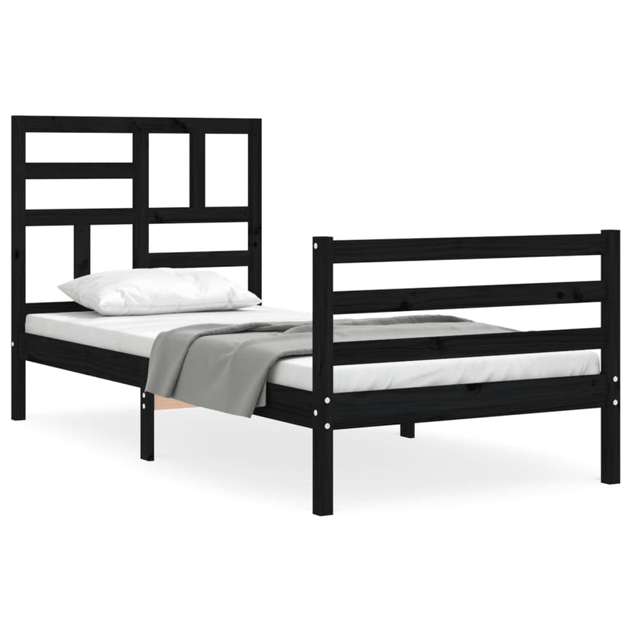 Bed Frame without Mattress Black 90x190 cm Solid Wood