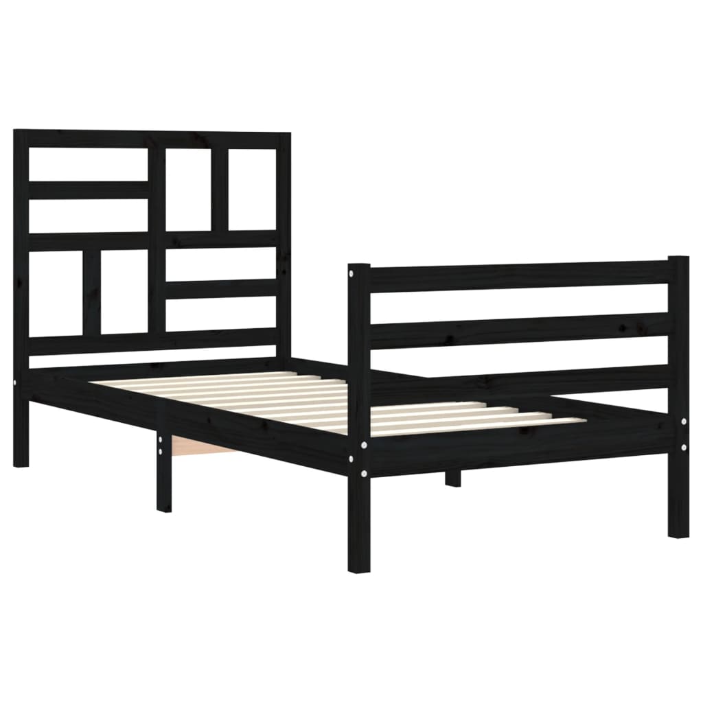 Bed Frame without Mattress Black 90x190 cm Solid Wood