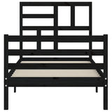 Bed Frame without Mattress Black 90x190 cm Solid Wood - Rear View