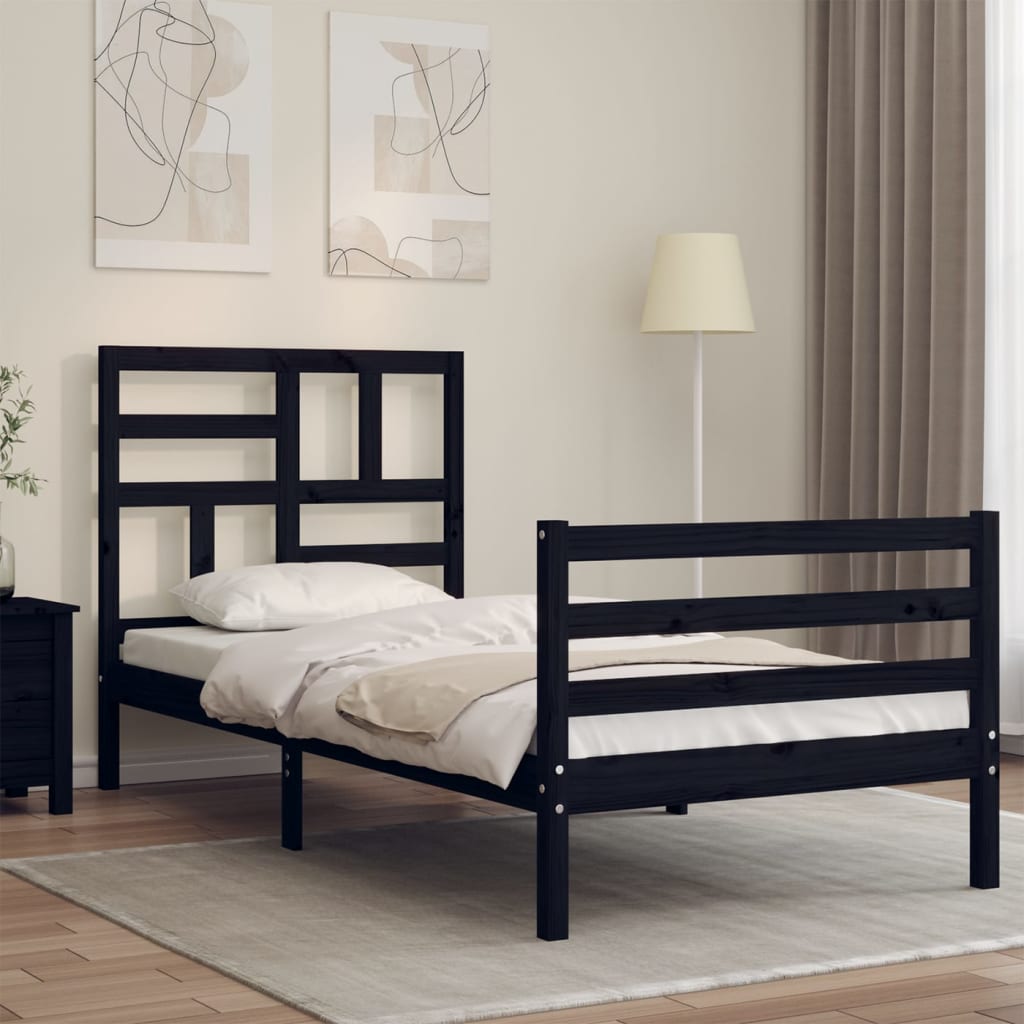 Bed Frame without Mattress Black 90x190 cm Solid Wood