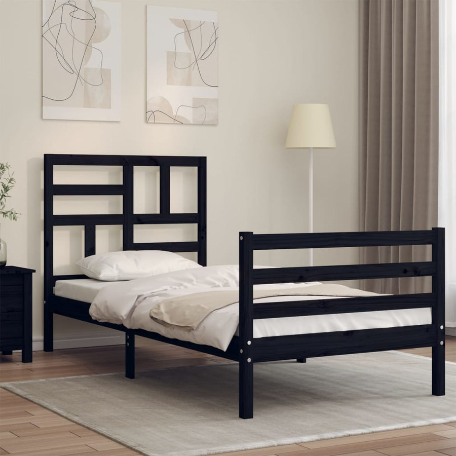 Bed Frame without Mattress Black 90x190 cm Solid Wood