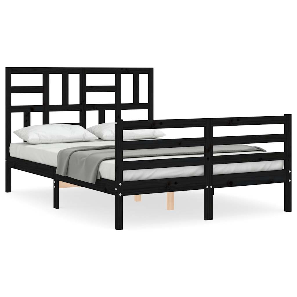 Bed Frame without Mattress Black 135x190 cm Solid Wood