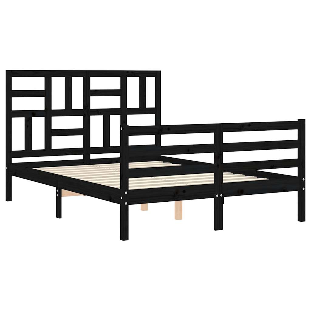 Bed Frame without Mattress Black 135x190 cm Solid Wood
