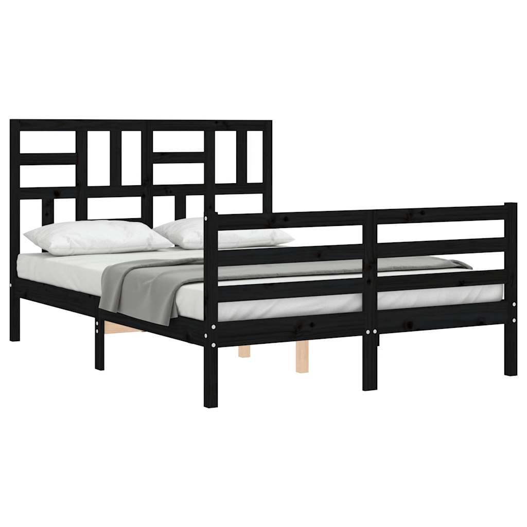 Bed Frame without Mattress Black 135x190 cm Solid Wood