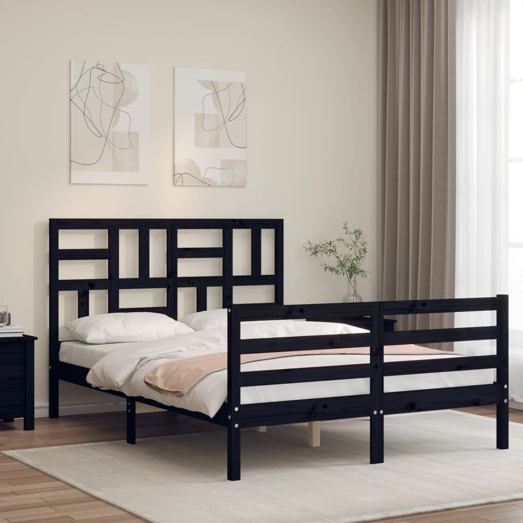 Bed Frame without Mattress Black 135x190 cm Solid Wood
