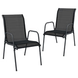 3 Piece Garden Dining Set Black Steel - Side View