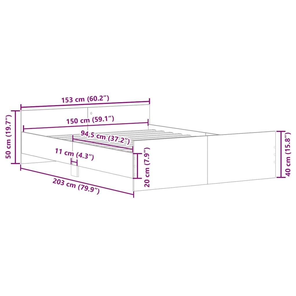 Bed Frame without Mattress Black 150x200 cm