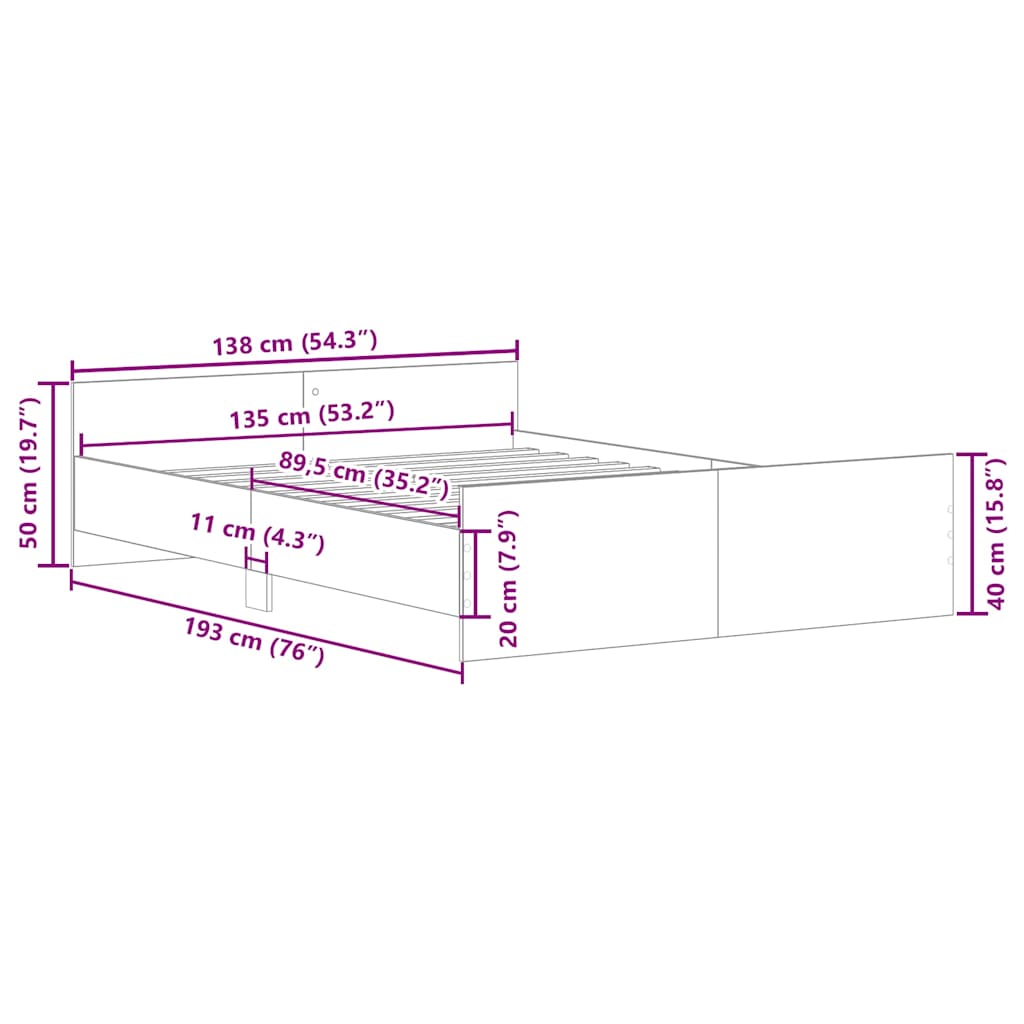 Bed Frame without Mattress Sonoma Oak 135x190 cm