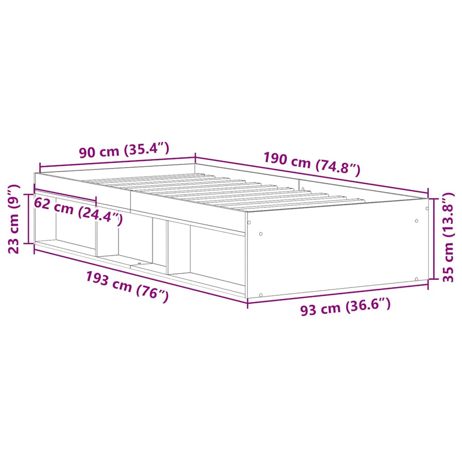 Bed Frame without Mattress Sonoma Oak 90x190 cm