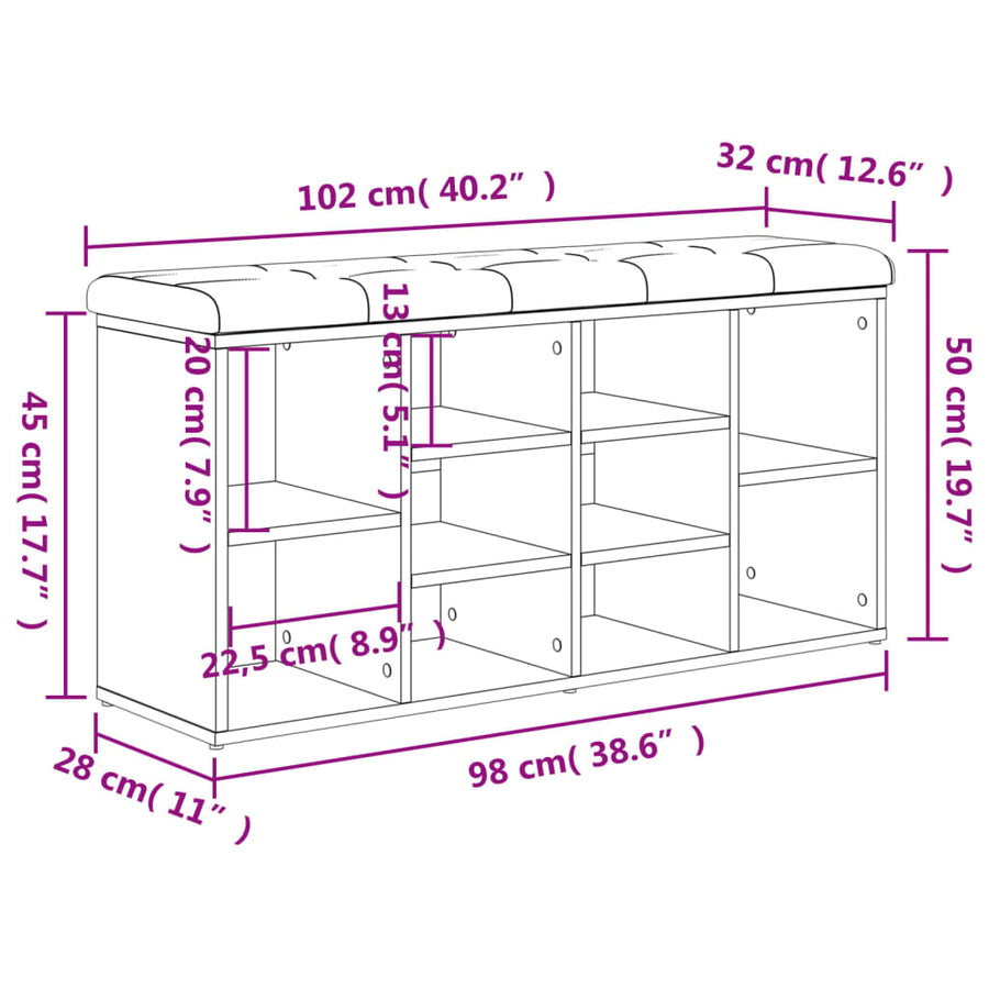 Shoe Bench White 102x32x50 cm Engineered Wood