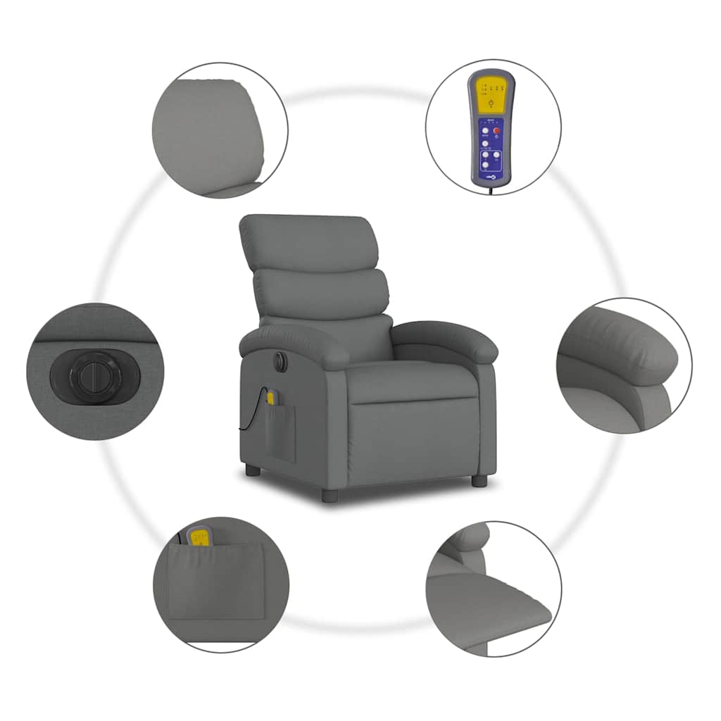 Electric Massage Recliner Chair Dark Grey Fabric