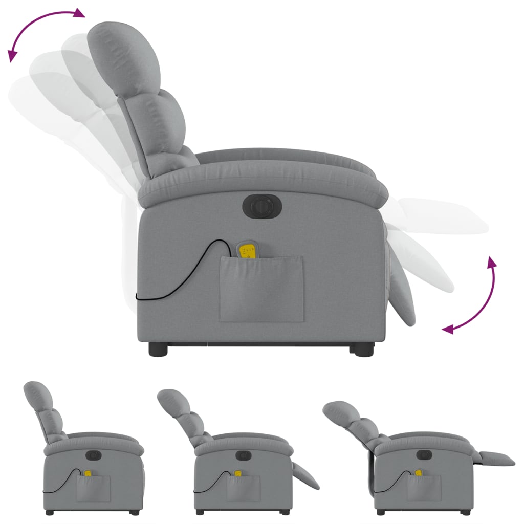 Electric Stand up Massage Recliner Chair Light Grey Fabric