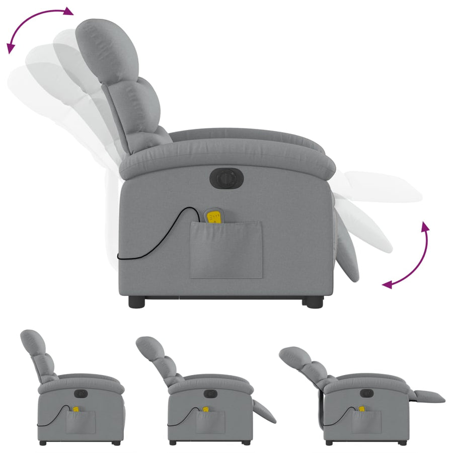 Electric Stand up Massage Recliner Chair Light Grey Fabric