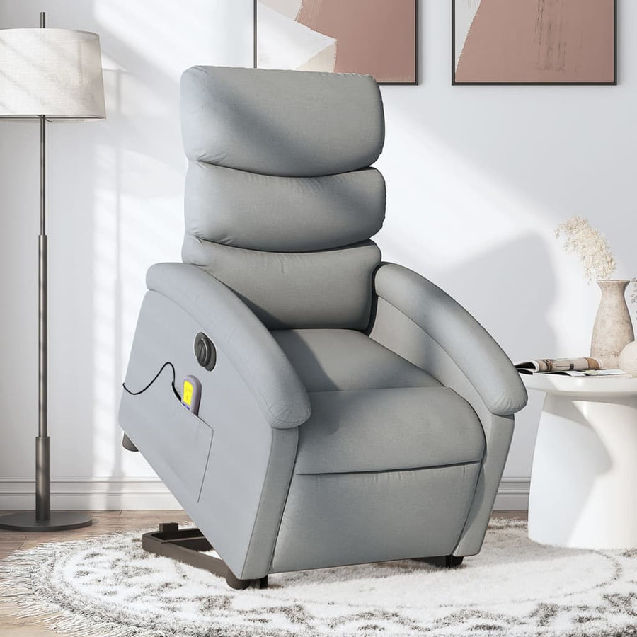 Electric Stand up Massage Recliner Chair Light Grey Fabric