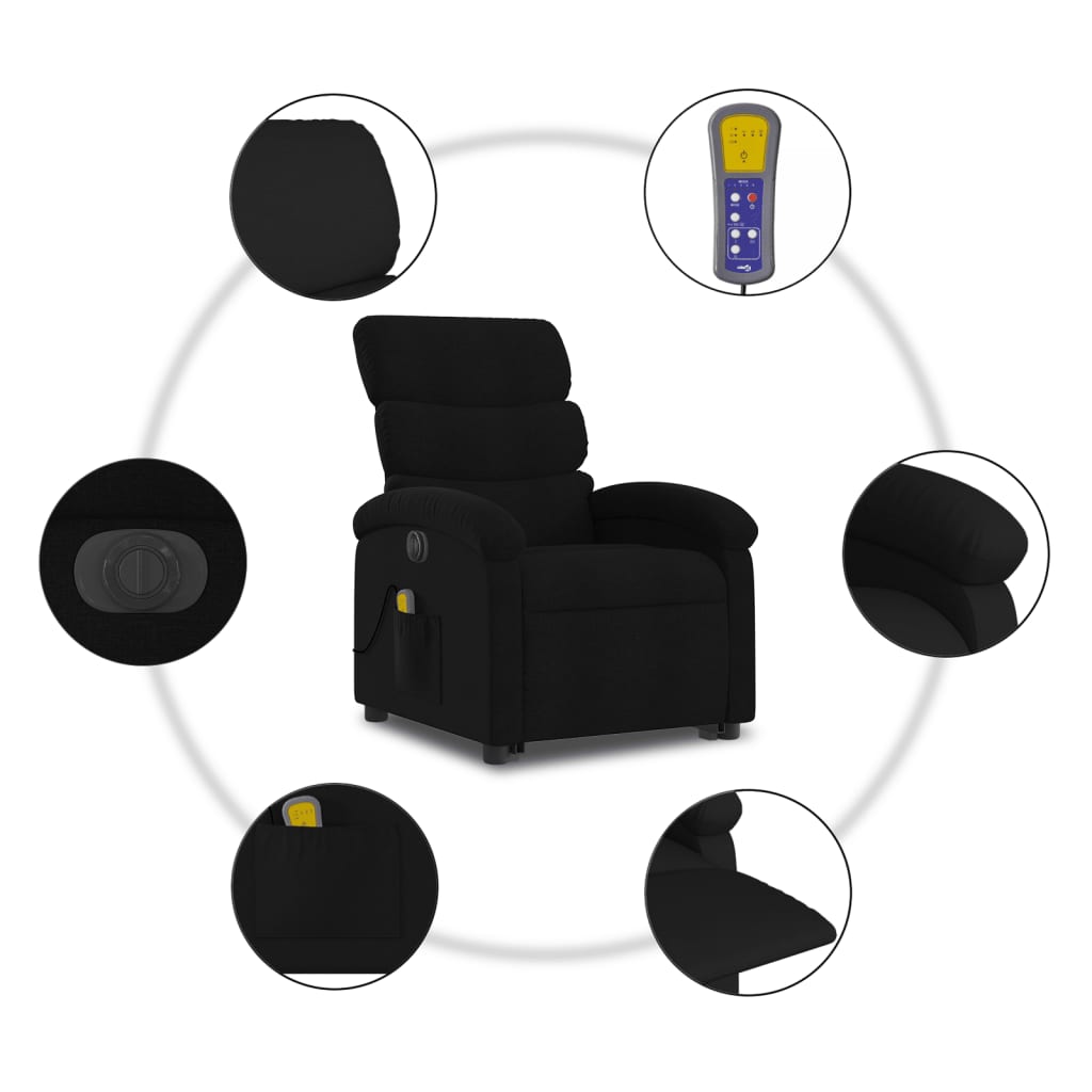 Electric Stand up Massage Recliner Chair Black Fabric