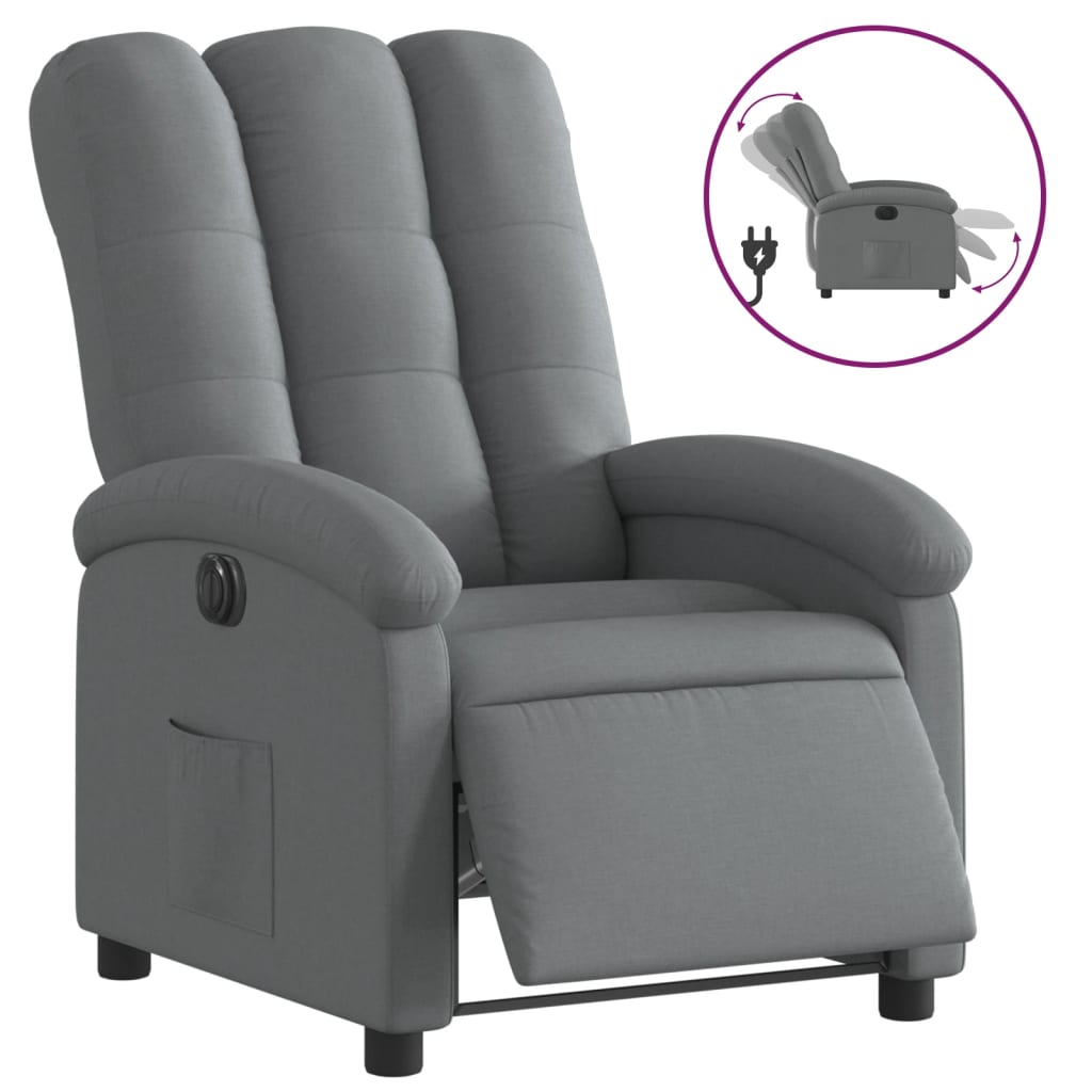 Electric Recliner Chair Dark Grey Fabric