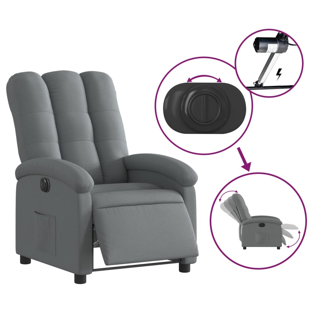 Electric Recliner Chair Dark Grey Fabric
