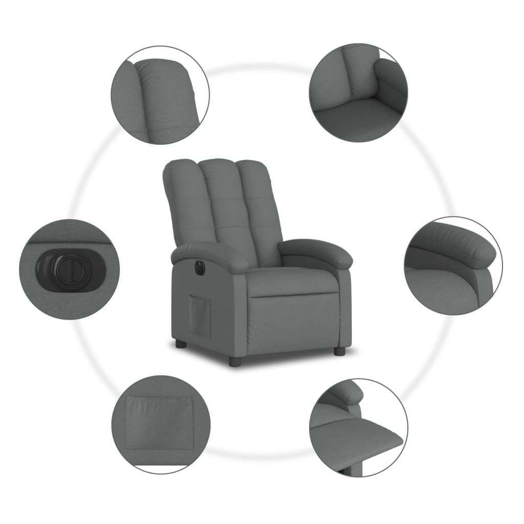 Electric Recliner Chair Dark Grey Fabric