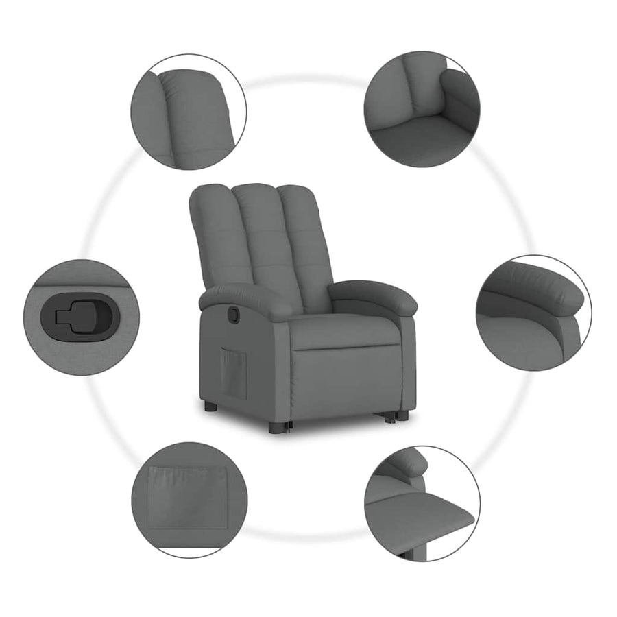 Stand up Recliner Chair Dark Grey Fabric