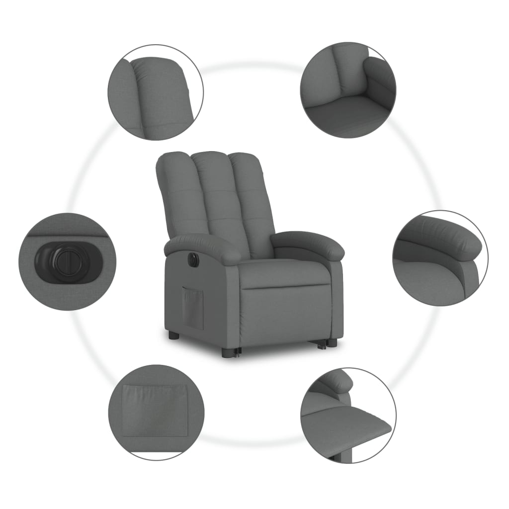 Electric Stand up Recliner Chair Dark Grey Fabric