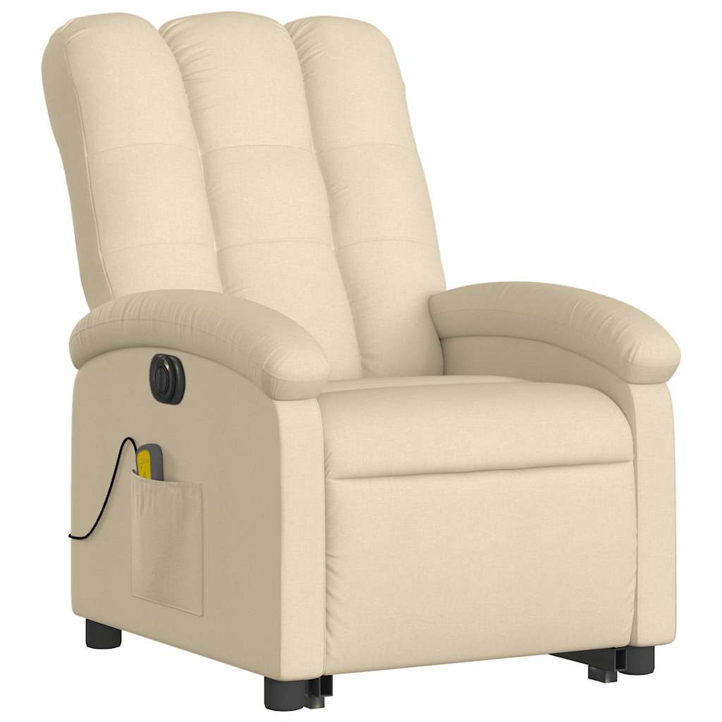 Electric Stand up Massage Recliner Chair Cream Fabric