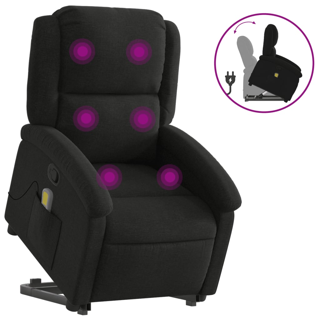 Stand up Massage Recliner Chair Black Fabric
