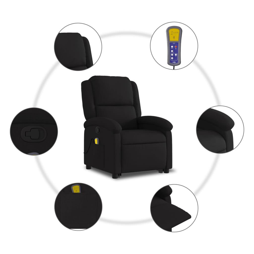 Stand up Massage Recliner Chair Black Fabric