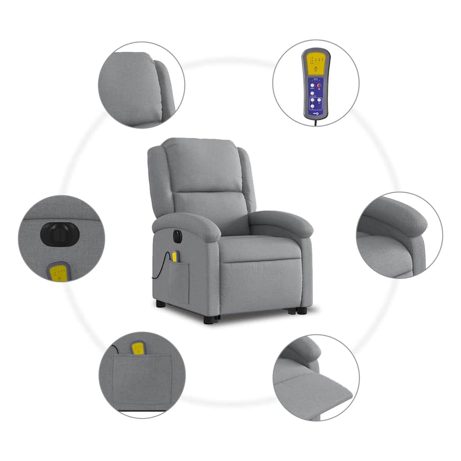 Electric Stand up Massage Recliner Chair Light Grey Fabric