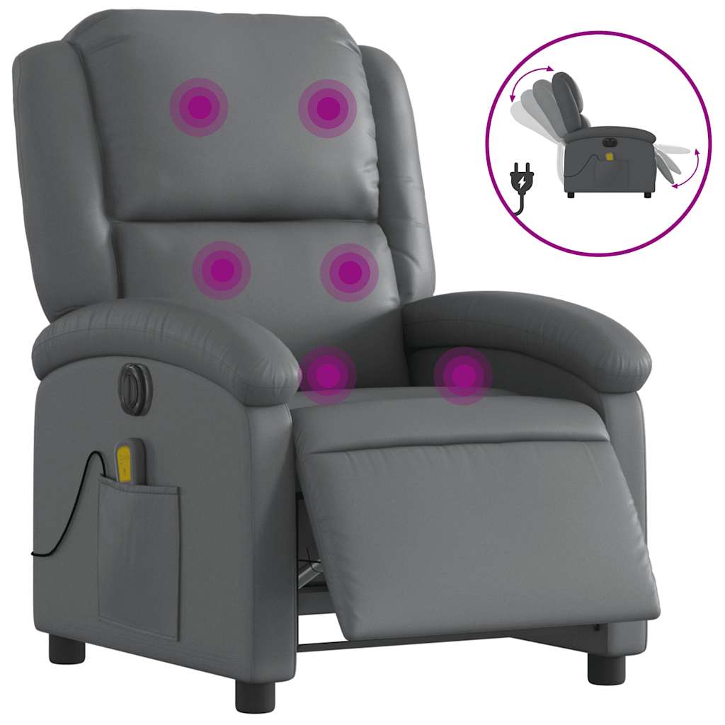 Electric Massage Recliner Chair Grey Faux Leather
