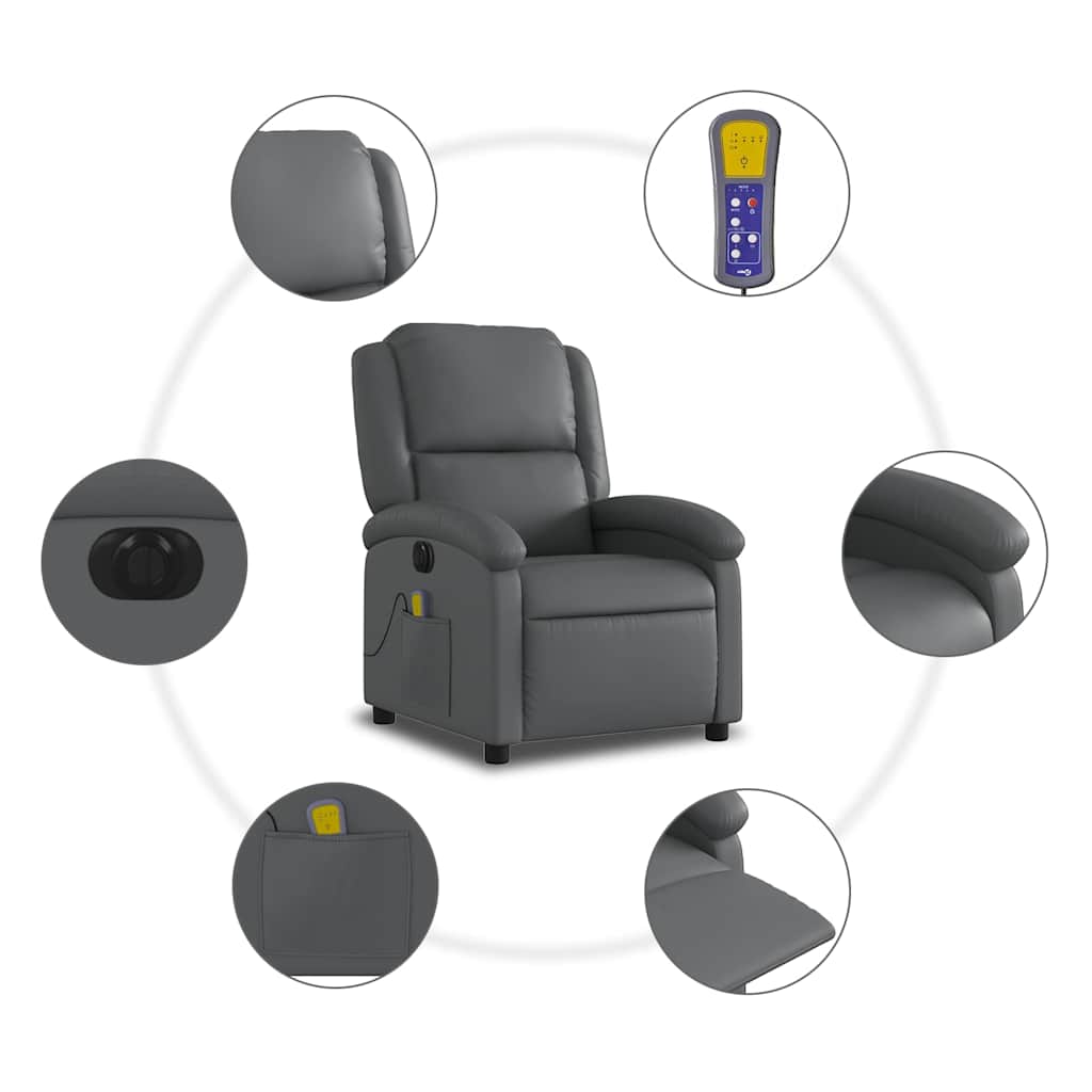 Electric Massage Recliner Chair Grey Faux Leather
