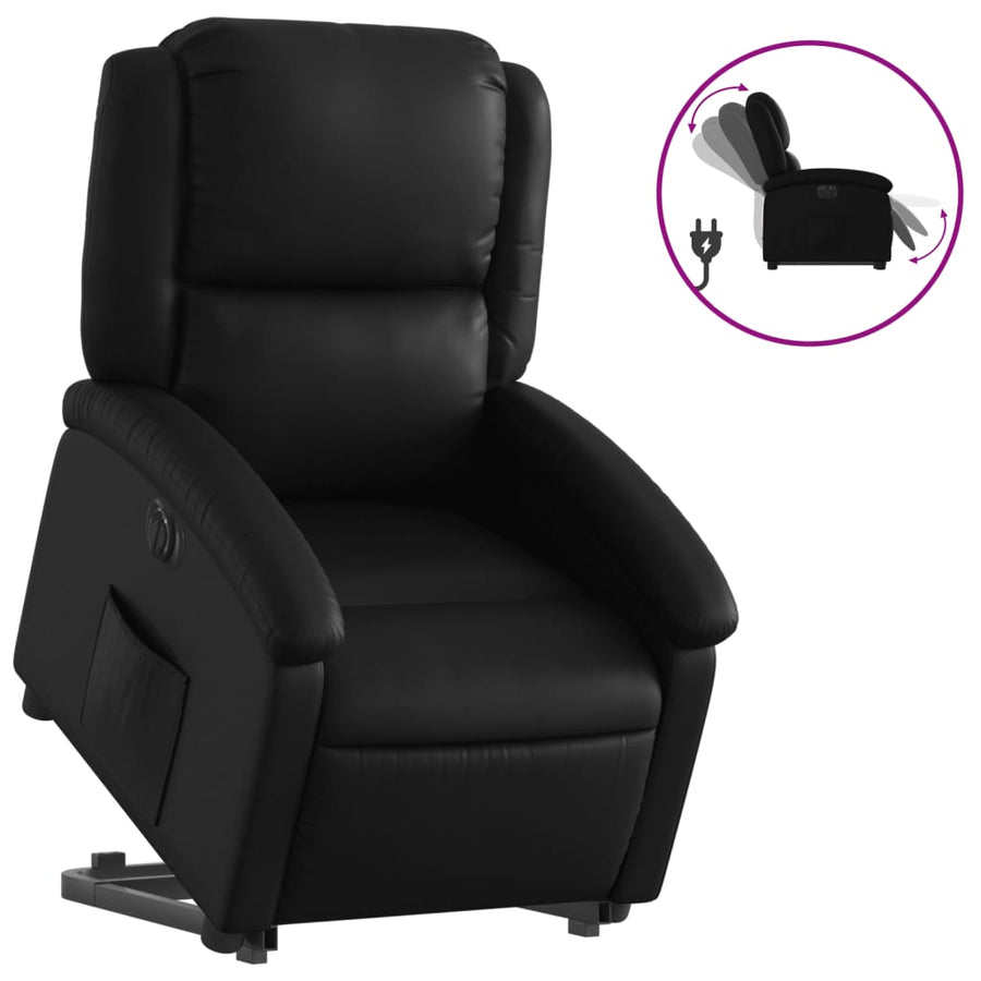 Electric Stand up Recliner Chair Black Faux Leather