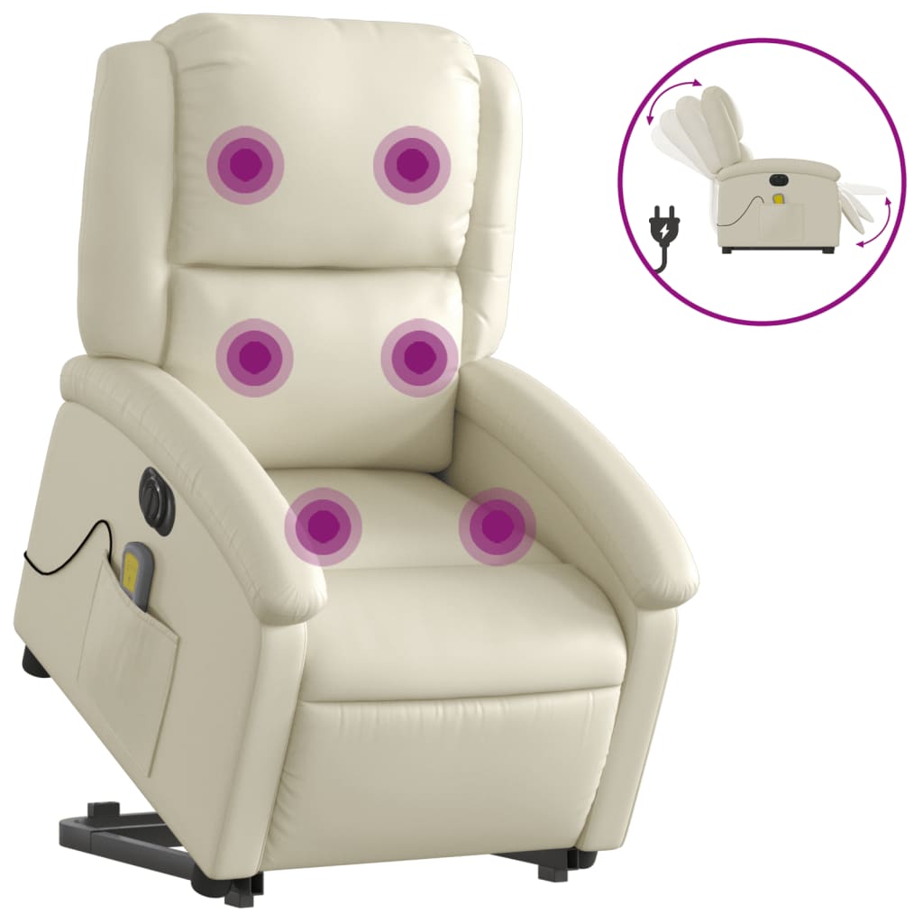 Electric Stand up Massage Recliner Chair Cream Faux Leather