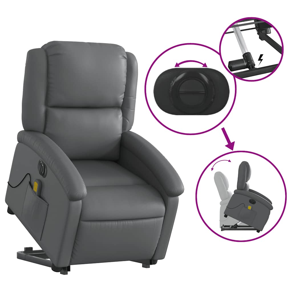 Electric Stand up Massage Recliner Chair Grey Faux Leather