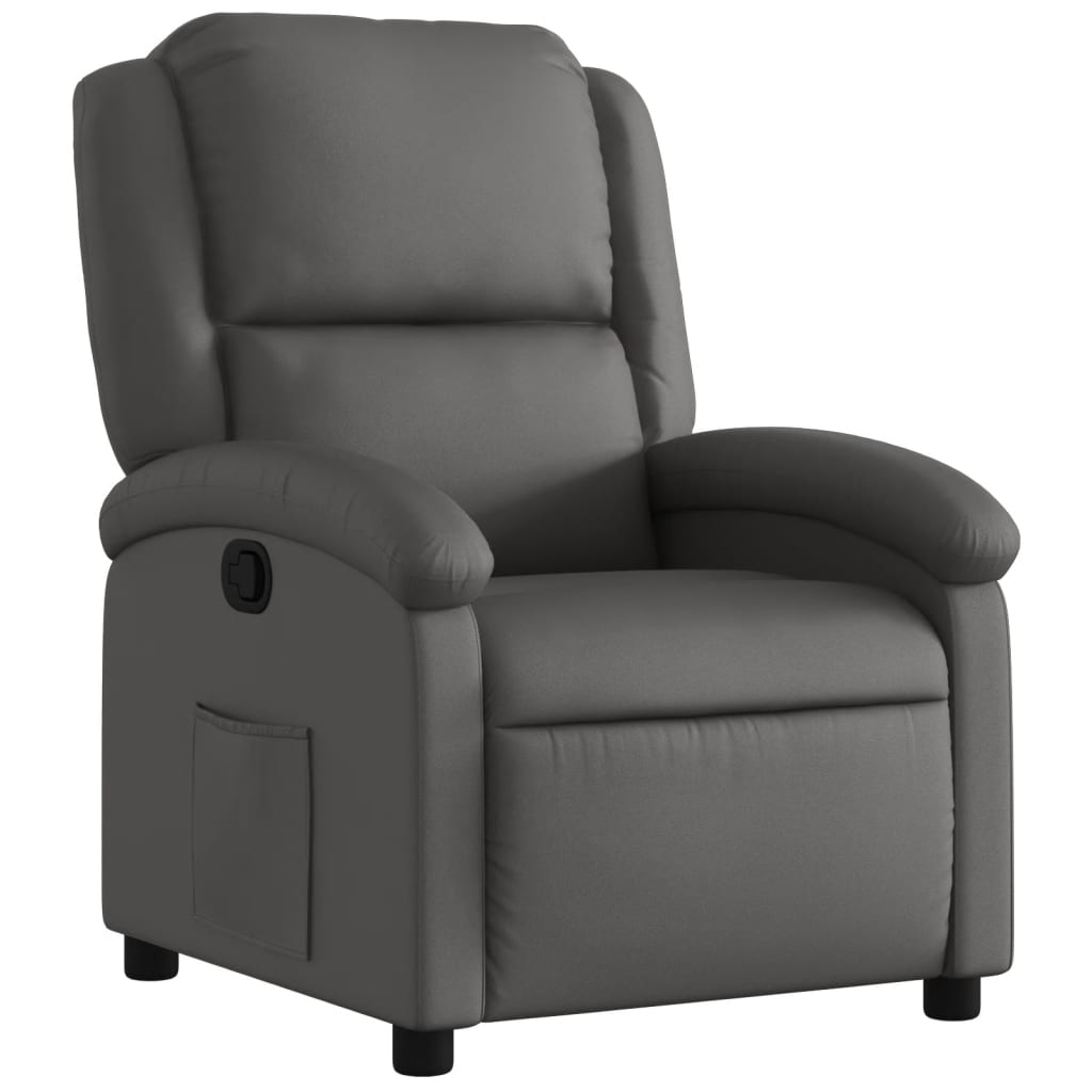 Recliner Chair Grey Real Leather