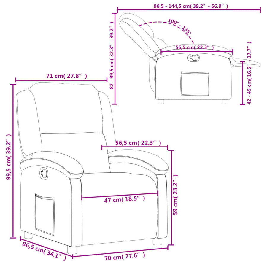 Recliner Chair Grey Real Leather