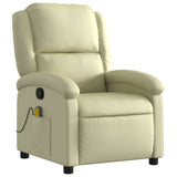 Massage Recliner Chair Cream Real Leather - Side View