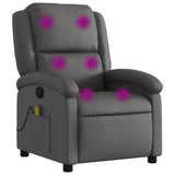 Massage Recliner Chair Grey Real Leather - Front View
