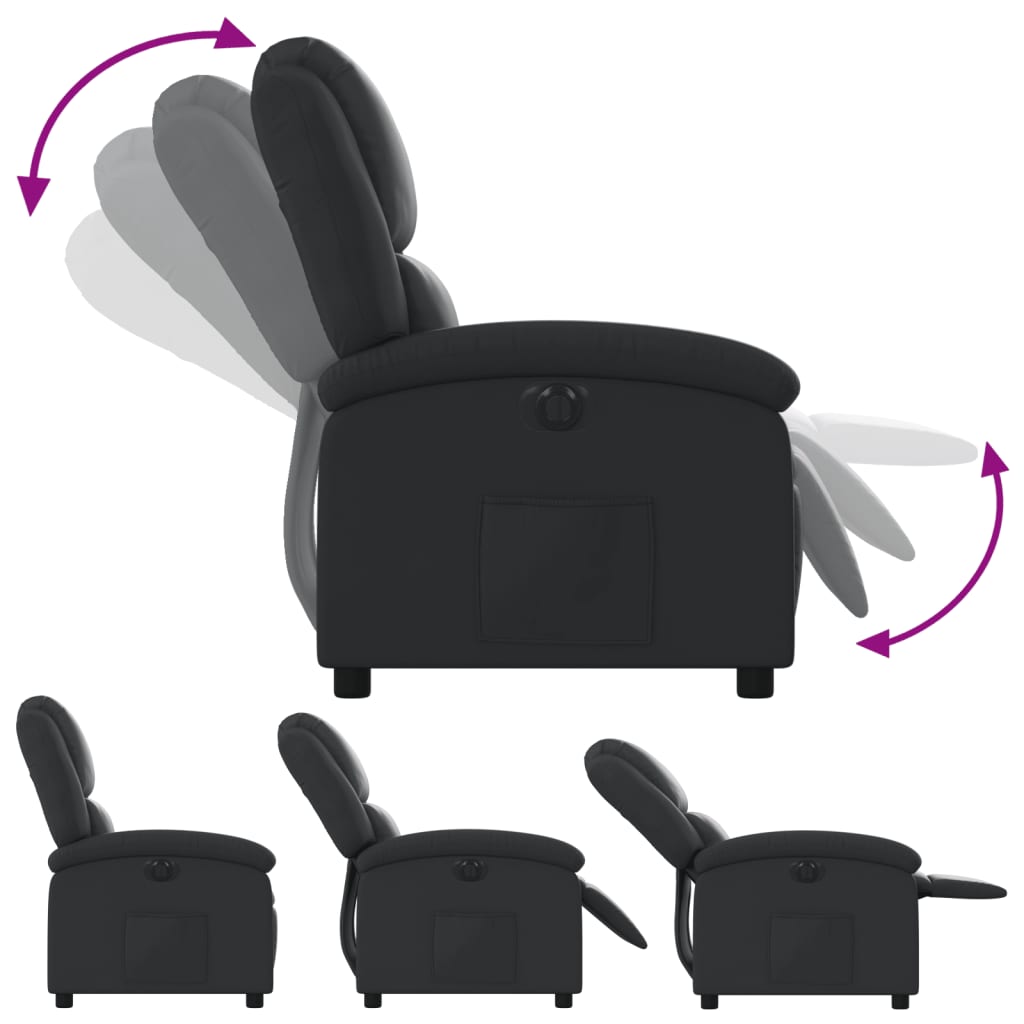 Electric Recliner Chair Black Real Leather